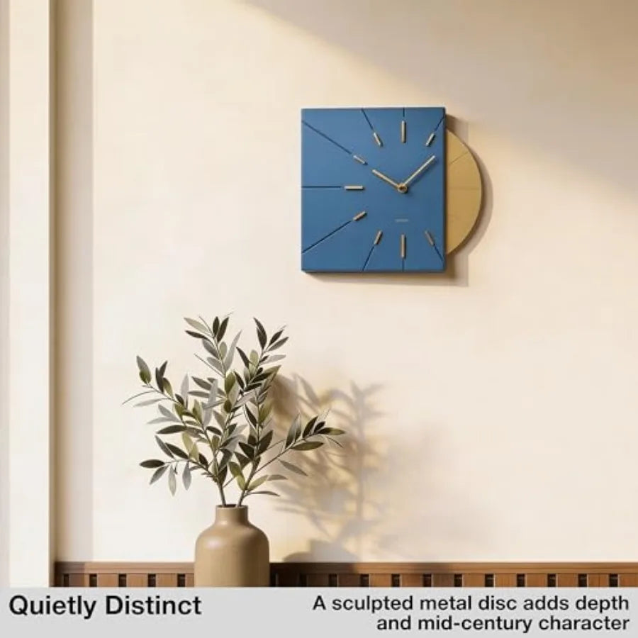 Clocks Mid Century Modern Wall Clock - Square Clock with Decorative Gold Accent- Unique and Cool Clock, Battery Operated - MCM