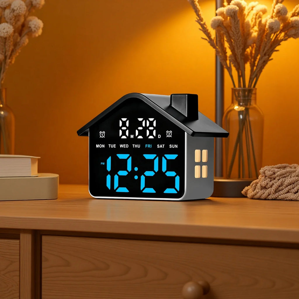 LED Digital Alarm Clock House Voice Control Date Week Brightness Adjustment Electronic Table Clock with Night Light 12/24H