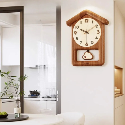 House-Shaped Wooden Wall Clock Children's Room Decor Simple Living Room Wall Clock Artistic Timepiece Great for Kids' Rooms