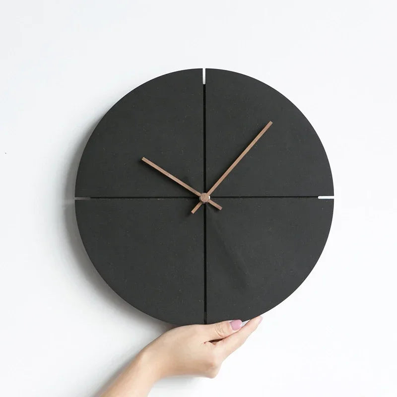 Nordic Minimalist Wooden Wall Clock, Black Mute Wall Clock, Home Decoration, Living Room, Kitchen Personality, 1Pc