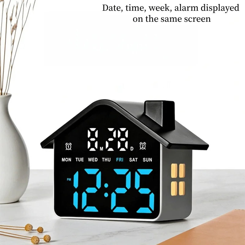 LED Digital Alarm Clock House Voice Control Date Week Brightness Adjustment Electronic Table Clock with Night Light 12/24H